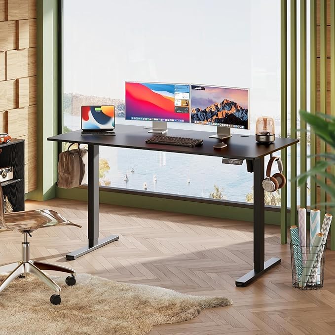DEVAISE 55x28 Inch Whole Piece Standing Desk, Seamless One-Piece Electric Standing Desk with Adjustable Height, 3-Preset Memory Sit Stand up Desk for Home, Office (Black)