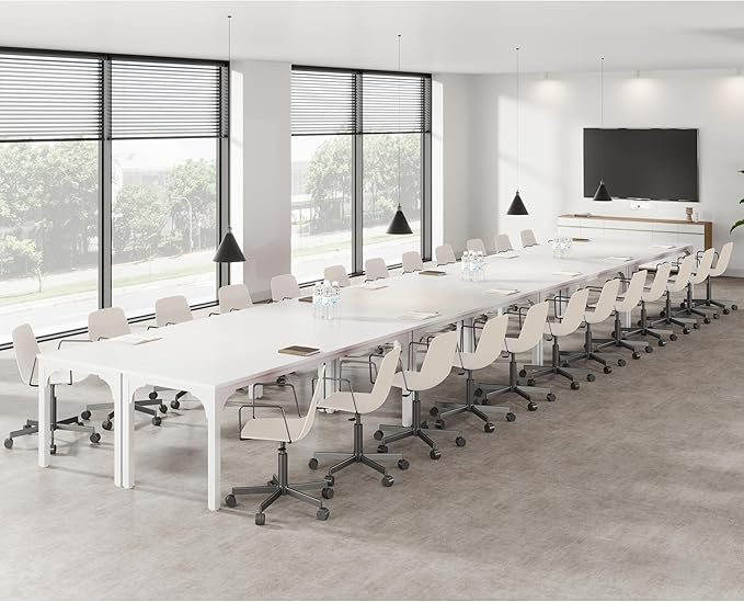Conference Table, Super Sturdy Large Rectangle Meeting Seminar Table, Long Business Tables, White, 8Pcs