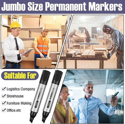 Cholemy 60 Pcs Jumbo Permanent Markers Bulk Large Permanent Chisel Tip Markers Waterproof Jumbo King Big Poster Large Paint Pens for Works on Wood Metal Stone