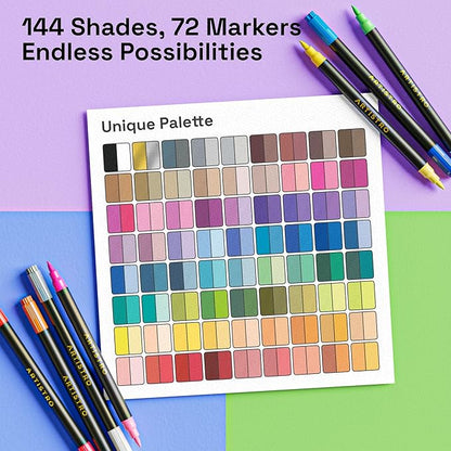 ARTISTRO Paint Markers - Acrylic Pens for Rock, Glass, Fabric, DIY - Art Supplies - 72 Dual Brush Tip Markers