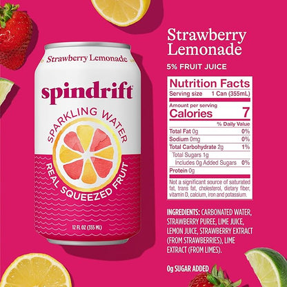 Spindrift Strawberry Lemonade Can 12 Ounce (Pack of 24)