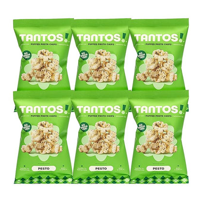 Tantos! Puffed Pasta Chips, Healthy Pasta Snack by Top Chef Joe Sasto, As Seen on Shark Tank, Plant Based, Low Calorie, Crunchy Chips, Variety Pack, Marinara, Pesto, Cacio e Pepe, Classico, Gourmet Bold Flavors, 4 oz 6 Pack of Pesto
