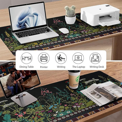 Flowers & Plants Patterns Desk Mat, Large Gaming Mouse Pad Non-Slip Rubber Base with Stitched Edges, Waterproof Protection for PC Laptop Home Office Desk Decor (31.5x11.8in)