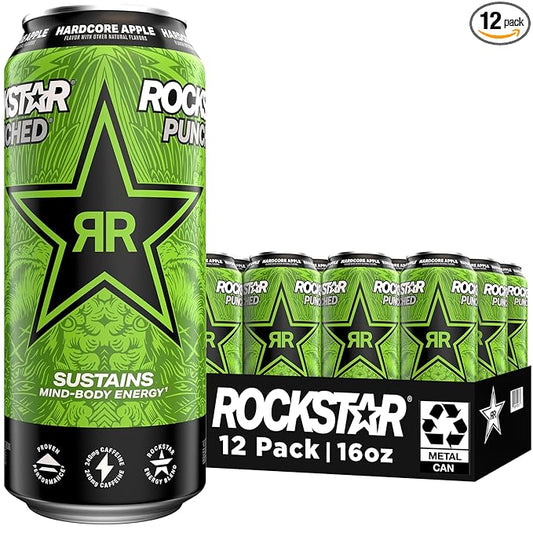 Rockstar Energy Drink Punched Hardcore Apple, 16oz Cans (12 Pack)