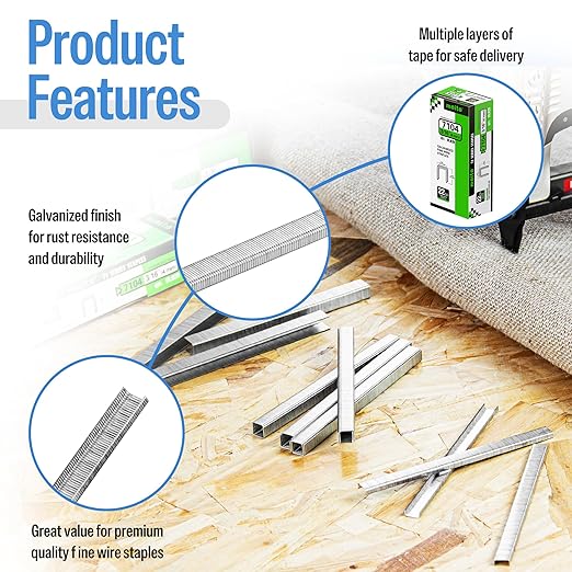 meite 71/04 22 Gauge 71 Series 3/8-Inch (9.1 mm) Crown 3/16-Inch (4 mm) Leg Length Galvanized Upholstery Staples for MT7105 Stapler, 10,020 Counts/Box (1 Case - 20 Boxes)