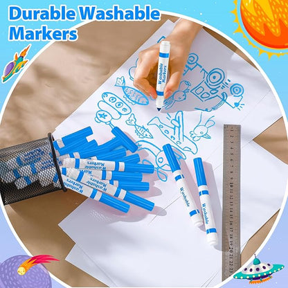 Janlaugh 24 Pcs Washable Markers Bulk Broad Line Markers Coloring Conical Tip Large pens for Kids art projects, Teachers, Students, Toddlers, Party Favors, Classrooms, Donations(Sky Blue)