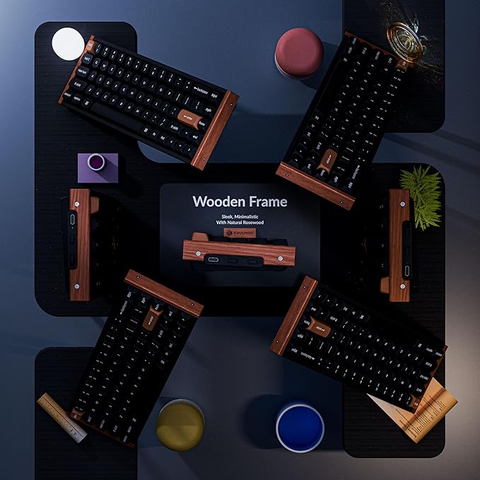 Keychron K6 HE 65% Wireless Mechanical Keyboard, 2.4GHz & Bluetooth, Gateron Double-Rail Magnetic Switch, Double-Shot PBT Keycaps, Aluminum & Wooden Frame, Compatible with Windows/Mac – Black
