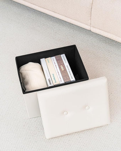 B FSOBEIIALEO Folding Storage Ottoman, Faux Leather Footrest Seat Coffee Table Toy Chest Kids, White 16.5"x12.6"x12.6"