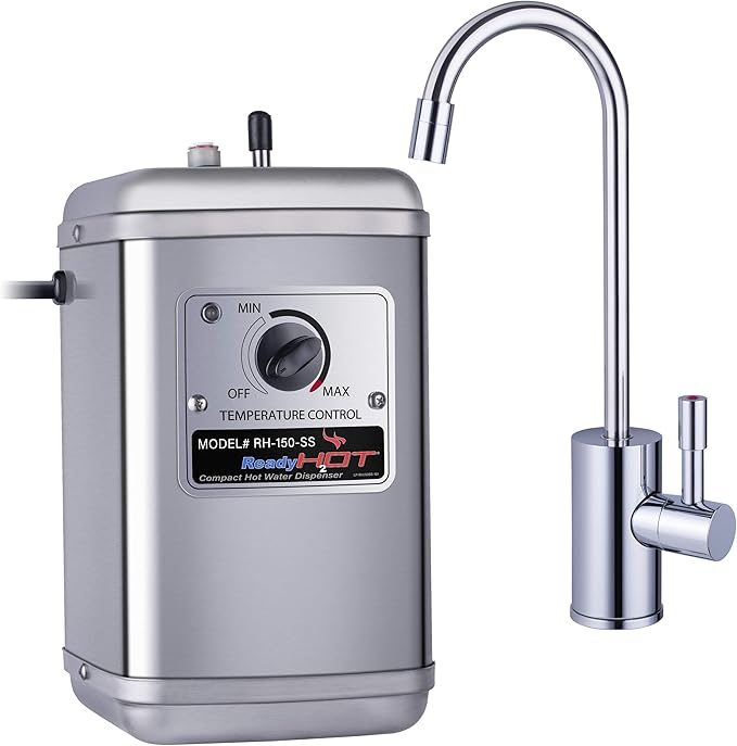 Ready Hot Compact Instant Hot Water Dispenser, Stainless Steel Tank, Wall Mounted, Adjustable Temperature Control, Includes Single-Lever Faucet with Chrome Finish, 41-RH-150-F570-CH