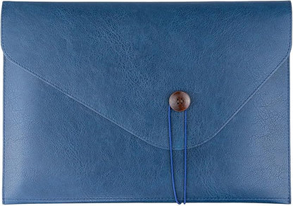 Men PU Leather File Folder for Documents, Organizer File Document Folder with String Tie, Laptop Sleeve Notebook Case, A4 Envelopes Leather Filing Folder Organizer for Men Women - Blue