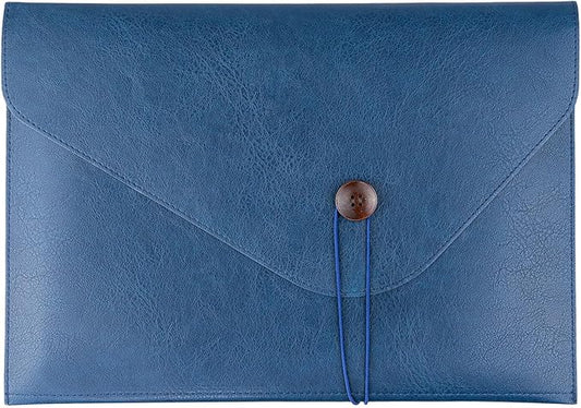 Men PU Leather File Folder for Documents, Organizer File Document Folder with String Tie, Laptop Sleeve Notebook Case, A4 Envelopes Leather Filing Folder Organizer for Men Women - Blue