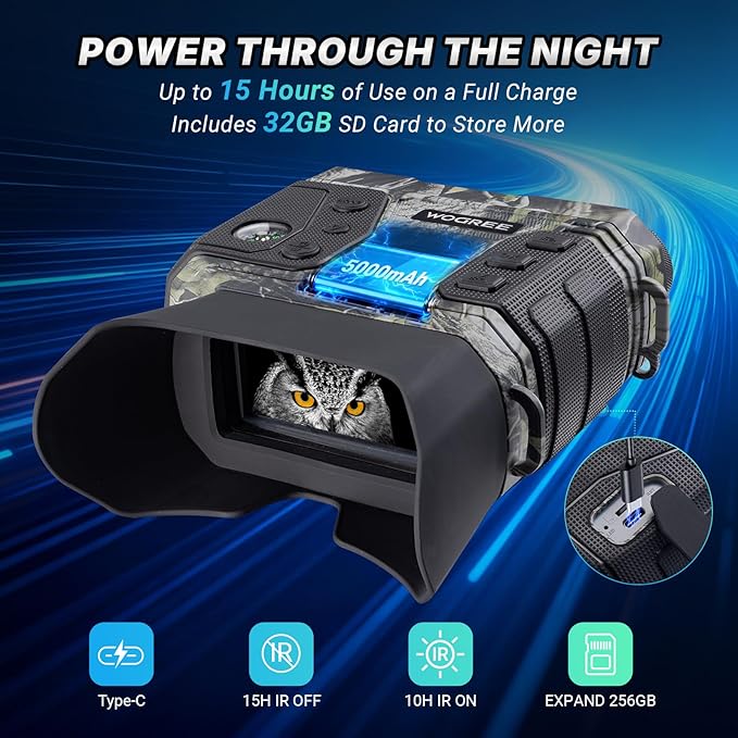 Night Vision Goggles, 4K Night Vision Binoculars for Adults, 36MP, 1300FT Range,8X Digital Zoom, 5000mAh Battery, Flashlight & Compass, Infrared Vision, 32GB Card, for Camping & Security