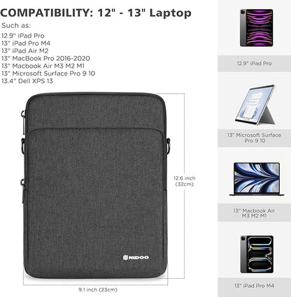 NIDOO 13 inch Laptop Sleeve Case Protective for 12.9" 13" iPad Pro Air /13" MacBook Pro Air M3 M2 / Microsoft Surface Pro 10 9 8/13.3" Galaxy Pro 360/13.4" Dell XPS 13/ HP EliteBook Computer