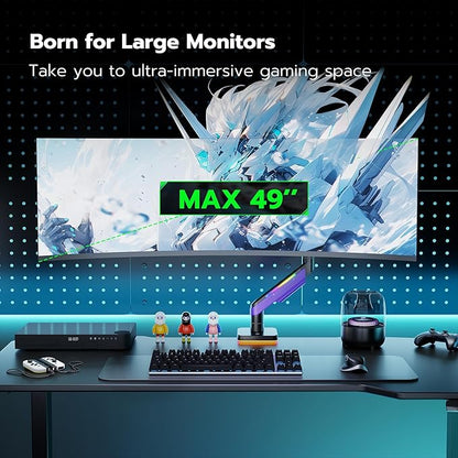 Ares Wing Single Ultrawide Monitor Mount for 17 to 49 Inch Ultrawide Monitor Arm with Gas Spring for Desk