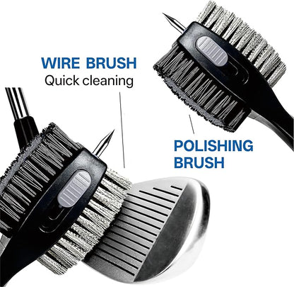 Hiker Golf Club Cleaning Brush with Groove Cleaner, Oversized Double Brush Heads, 24 inch Retractable Zipline Carabiner, Comfortable Rubber Grip for Golf Club Bag Accessories(Grey)
