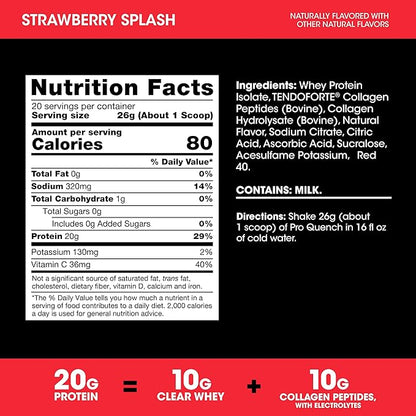 Optimum Nutrition Pro Quench, 10g Clear Protein, 10g Collagen peptides & Electrolyte Powder Drink Mix, Strawberry, 20 Servings, 520 Grams (Packaging May Vary)
