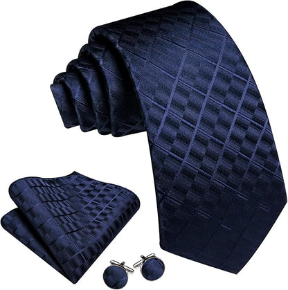 Barry.Wang Tie Sets for Men Silk Solid Necktie Stain Ties Handkerchief Pocket Square Cufflinks Wedding Business Dyed