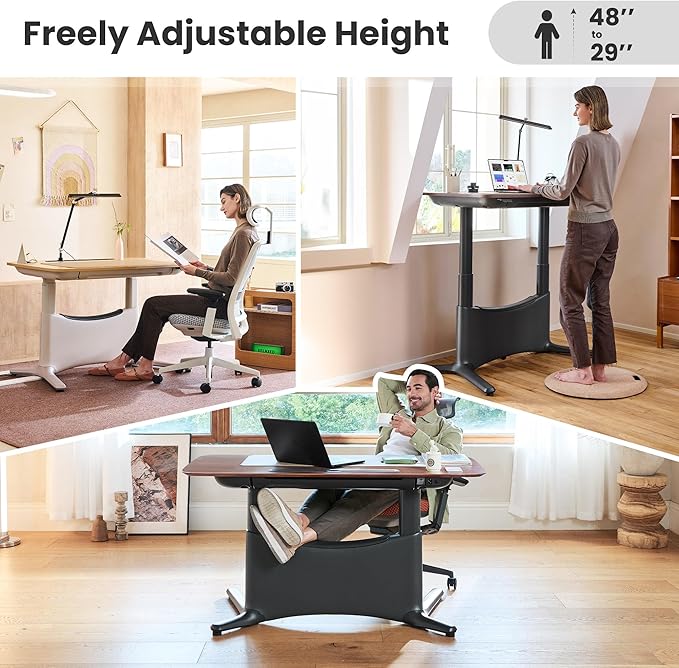 COLAMY Electric Standing Desk, Whole-Piece Gaming Desk with Dual Motors, Ergonomic Footrest, Drawers for Storage, Adjustable Height Sit-Stand Desk for Home Office (MFC Desktop, Walnut + Black)