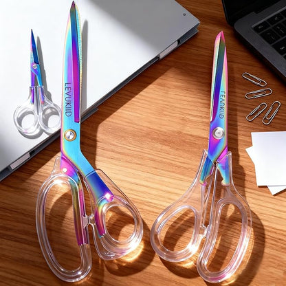9 Inch All Purpose Scissors for Adults - Ins Style Clear Resin Handle, 2Cr13 Stainless Steel Sharp Blade - Ideal for Fabric Crafts