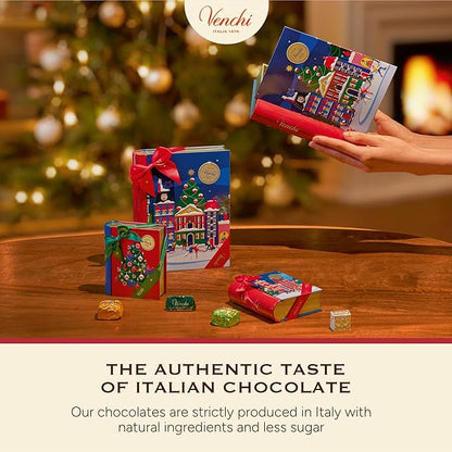 Venchi - Maxi Christmas Book with Assorted Chocolates, Gianduiotto and Chocoviar, Limited Edition, Gluten-Free, No Colourings or Preservatives, Gift Idea