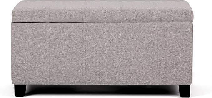 SIMPLIHOME Dover 36 inch Wide Contemporary Rectangle Storage Ottoman Bench in Cloud Grey Linen Look Fabric, Assembled, For the Living Room, Entryway and Family Room