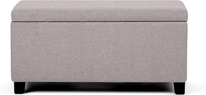 SIMPLIHOME Dover 36 inch Wide Contemporary Rectangle Storage Ottoman Bench in Cloud Grey Linen Look Fabric, Assembled, For the Living Room, Entryway and Family Room