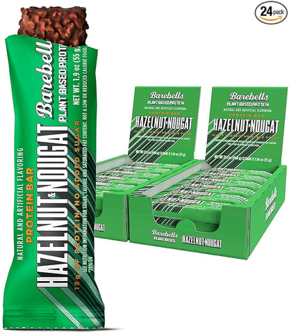 Barebells Vegan Protein Bars Hazelnut & Nougat - 12 Count, Pack of 2 - Plant Based Protein Bar with 15g of High Protein - Chocolate Protein Snacks with 1g of Total Sugars - On The Go Breakfast Bars