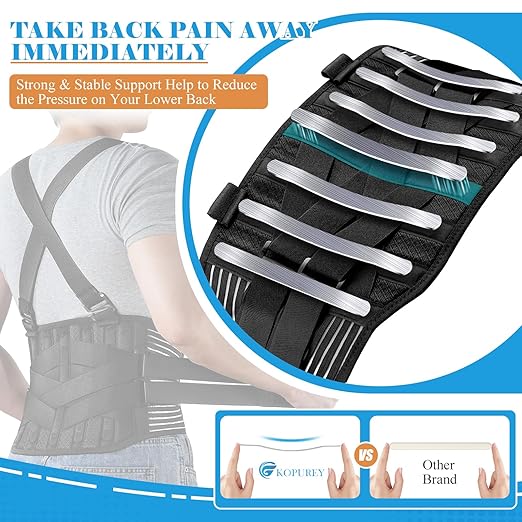 Plus Size Work Back Brace with 2 Removable Suspender Shoulder Straps for Heavy Lifting Safety - Back Posture Corrector Support Belt for Men Women in Construction, Warehouse Jobs 2XL/3XL