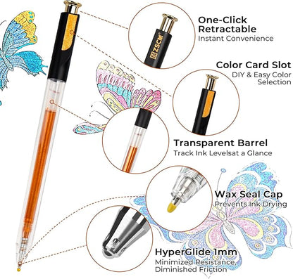 Retractable Super Glitter Gel Pens, 24 Colors Large Capacity Metallic Sparkle Gel Ink Pens, 1 mm Fine Point Smooth Writing Color Pen for Adult Coloring Book Note Taking Aesthetic Art Supplies