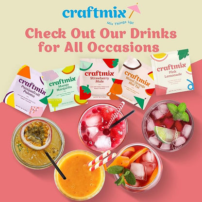 Craftmix Pink Lemonade Mix, 12 Packets, Easy Powder Drink with Real Fruit, Low-Sugar, Vegan, Low-Carb, Non-GMO, Dairy-Free, Gluten-Free, Flavored Water Enhancer, On-the-Go Water Flavoring Packets