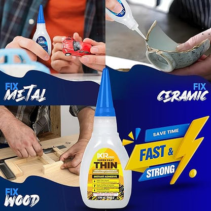 CA Glue Thin Viscosity Kit, 1.75 oz. Cyanoacrylate Glue, Super Glue for Precision Repairs, Wood, Plastic, Model Building, Crafts, and 3D Printing, Fast-Drying Adhesive for Tight Spaces and Cracks