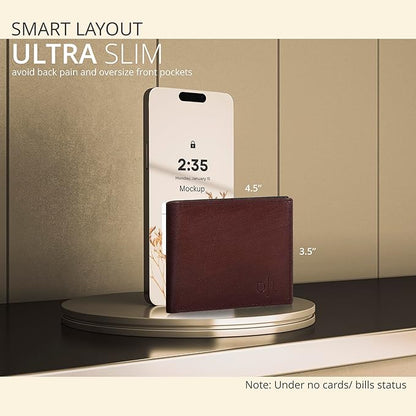 Oak Leathers Slim Leather Wallet for Men - RFID Wallets Credit Card Holder Ultra Thin Gift for Mens, Front Pocket Minimalist Design