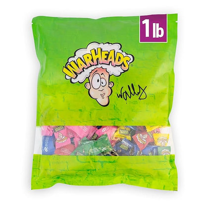 WARHEADS - Extreme Sour Hard Candy - Sour Apple, Black Cherry, Blue Raspberry, Lemon & Watermelon Flavors, Great for Parades- 1lb. Bulk Bag