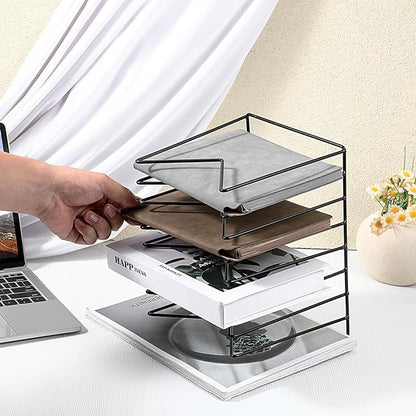4 Sets File Folder Holder, Wire Desk File Organizer/Rack/Stand, Anti-Scratch/Rusty Iron File Holder for Desk/Clipboard Holder for Office, Home, School(Black, 8 Sections)