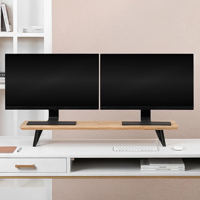 Anji Mountain Wooden Monitor Stand - Elegant Monitor Riser, Perfect Monitor Stand for Desk Organization, Durable Wood Construction monitor stands, Enhances Ergonomics and Workspace Efficiency,Biscotti
