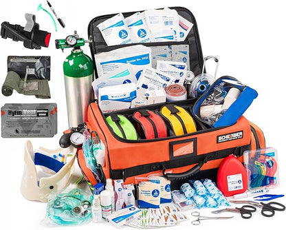Scherber Fully-Stocked Premium First Responder Bag | HSA/FSA Approved | Large Pro EMT/EMS Trauma, Bleeding & Oxygen Medical Kit | CAT Tourniquet, HyFin Chest Seal & 260+ First Aid Supplies (Orange)