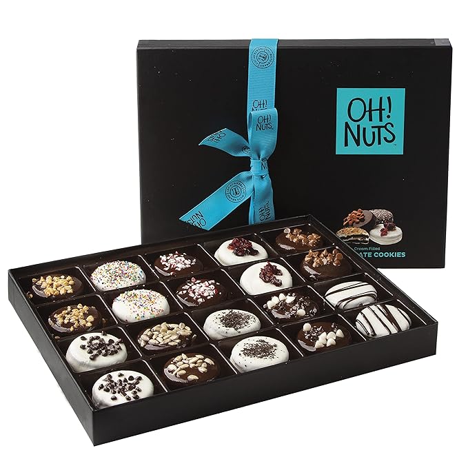 Oh! Nuts Chocolate Covered Cookie Gift Baskets - 20 Variety Gourmet Assortment Sandwich Cookies - Prime Elegant Box Gifts for Birthday, Anniversary, Holiday Season, Mom, Dad
