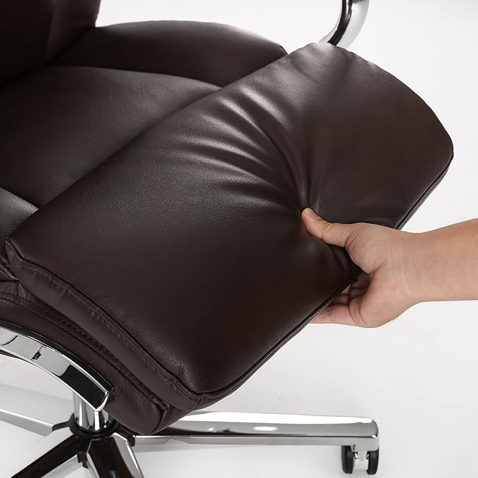 COLAMY Marcus Executive PU Leather Office Chair, High-Back Home Desk Chair Padded Seat & Back, Smooth-Rolling Casters – Luxury Ergonomic Desk Chair for Professional Workspaces (Brown)