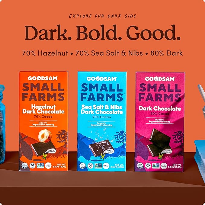 GoodSAM Hazelnut Dark Chocolate Bars - (Pack of 3) – 70% Cacao Premium Organic Dark Chocolate with Roasted Hazelnuts – Fair Trade Snacks that Support Small Family Farms