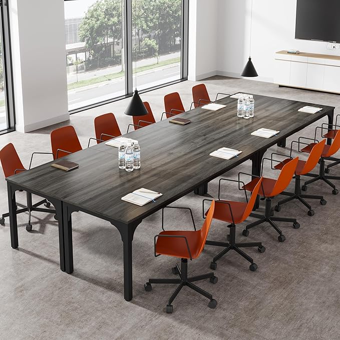 6.56 FT Conference Table, Super Sturdy Large Rectangle Meeting Seminar Table for 8 Person, Long Business Tables (Grey, 1PC)