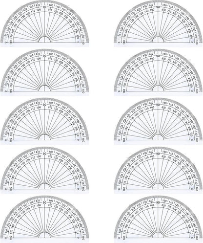 Outus Plastic Protractor for Angle Measurement Student Math 180 Degrees, 4 Inches, Clear, 10 Pack