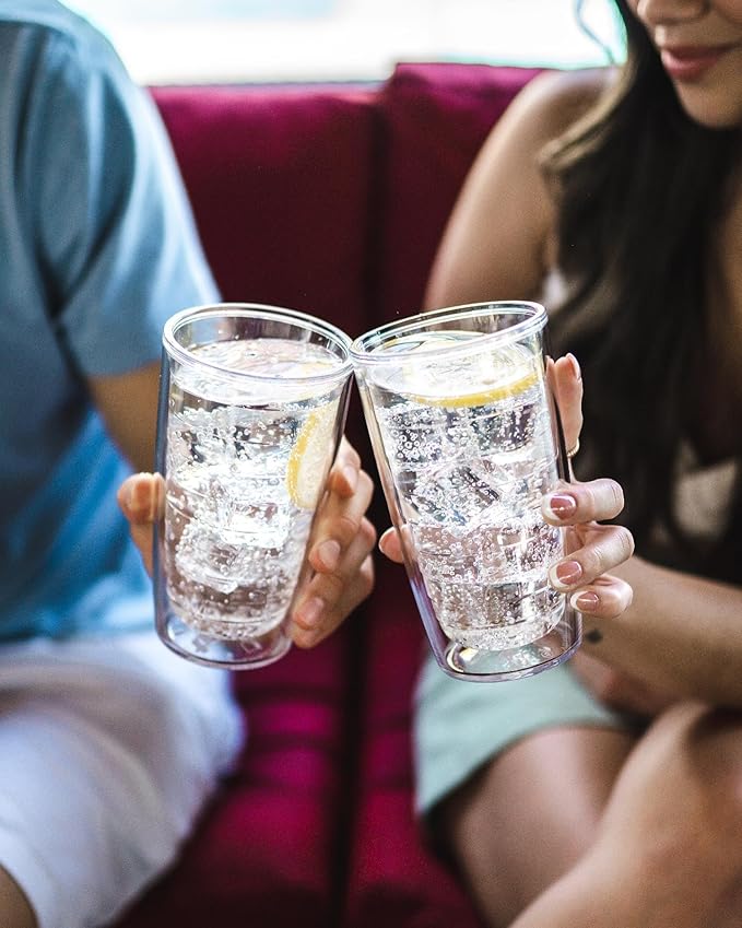 Tervis Clear & Colorful Tabletop Made in USA Double Walled Insulated Tumbler Travel Cup Keeps Drinks Cold & Hot, 16oz - 4pk, Red