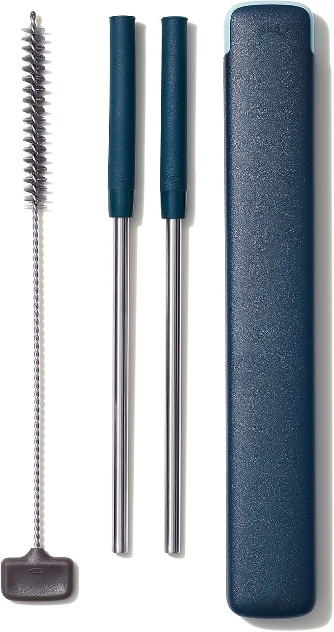 OXO Good Grips 4-Piece Reusable Extendable Straw Set, Blue/Green, 10.5 inches
