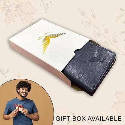 VANSI Genuine Leather Modern TriFold Design Wallet and Card Holder for Men (NAVY)