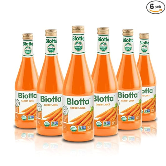 Biotta Organic Carrot Juice - 100% Vegetable Juice for Energy, Immunity & Wellness - Excellent Source of Nutrients - All Natural, Non-GMO, Gluten-Free (16.9 Fl Oz, Pack of 6)