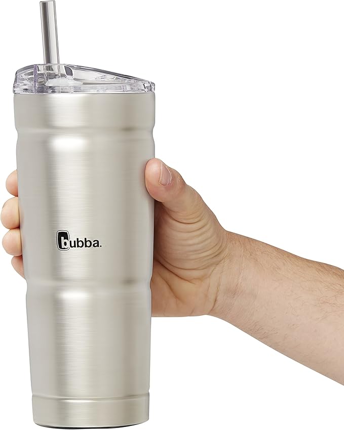 Bubba Brands Envy S Vacuum-Insulated Stainless Steel Tumbler, 24oz with Lid and Straw, BPA-Free, Ideal for Iced Coffee or Water, Travel-Friendly, Steel/Clear (Pack of 2)
