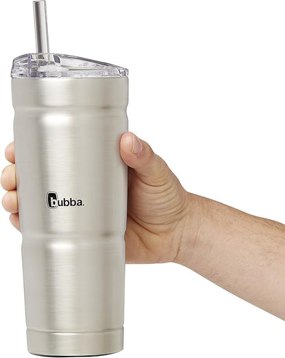 Bubba Brands Envy S Vacuum-Insulated Stainless Steel Tumbler, 24oz with Lid and Straw, BPA-Free, Ideal for Iced Coffee or Water, Travel-Friendly, Steel/Clear (Pack of 2)