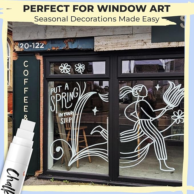 Chalkola 5 White Chalk Markers - Dual tip, Fine & Jumbo Tip (1mm, 3mm, 5mm, 15mm) | Erasable Liquid Chalk Pens for Blackboard, Chalkboard Signs, Car Window, Bistro, Glass | Washable Chalkboard Markers