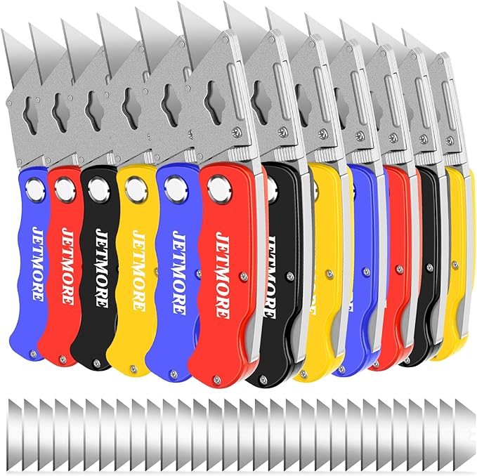 12 Pack Box Cutter, Folding Utility Knife with Spare 30 Pcs Blades, Sharp Box Cutters for Cardboard, Package, Carpet, Crafts, Navajas Para Trabajo, Razor Knife, Folding Knives, Box Opener
