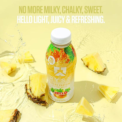 RYSE Clear Protein Drink - Jell-O Island Pineapple - 100 Calories, 22g Whey Isolate Protein Shake, Sugar-Free, 0g Fat & Lactose-Free - Refreshing Ready-to-Drink Beverage - 16.9 fl oz Bottles (12-Pack)